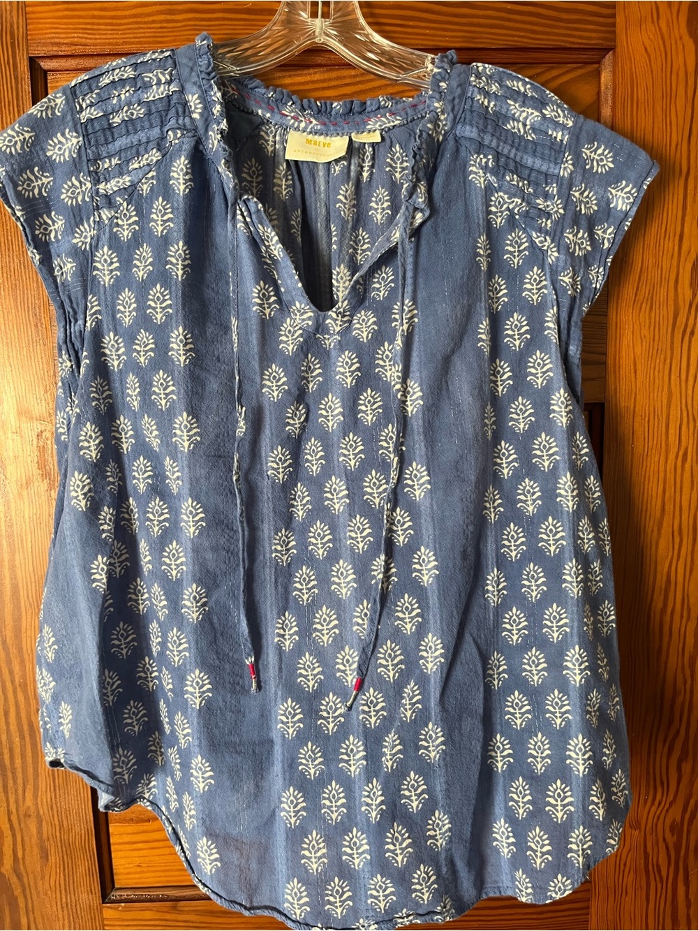 Indigo Blue Printed Peasant Top - Anthropologie, XL